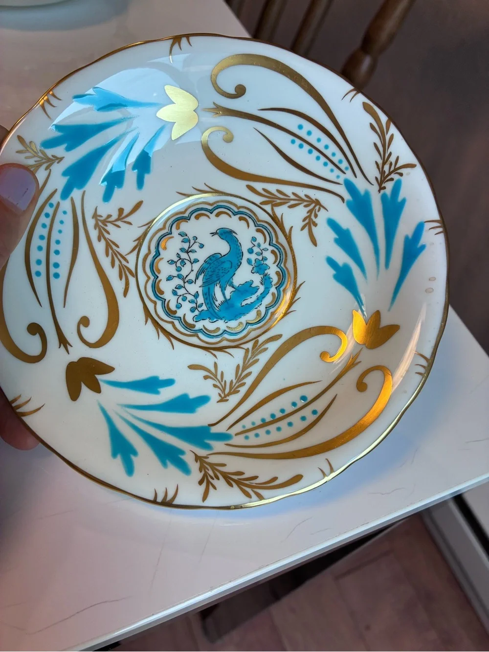 Royal Chelsea Blue & Gold Peacock Teacup and Saucer